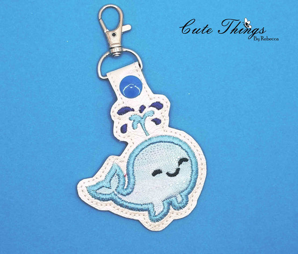 Cute Whale Applique DIGITAL Embroidery File, In The Hoop Key fob, Snap tab, Keychain, Bag Tag