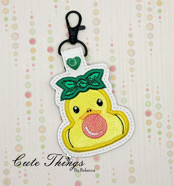 Bubblegum Forward Facing Duck Applique DIGITAL Embroidery File, In The Hoop Key fob, Snap tab, Keychain, Bag Tag