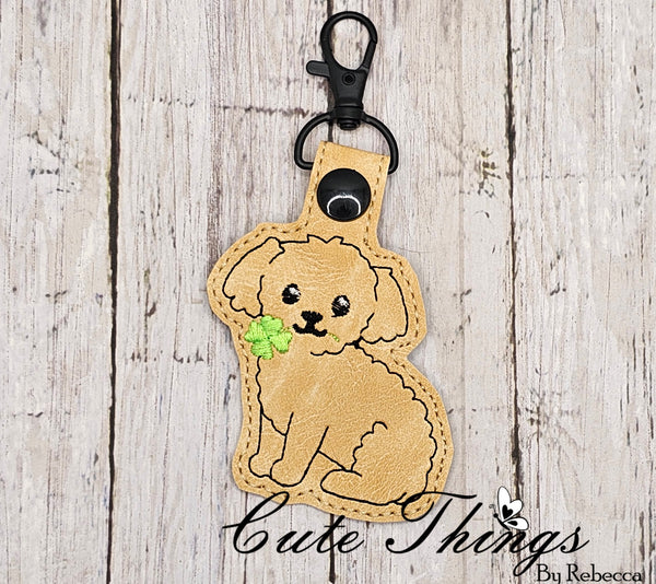 Lucky Dog DIGITAL Embroidery File, In The Hoop Key fob, Snap tab, Keychain, Bag Tag