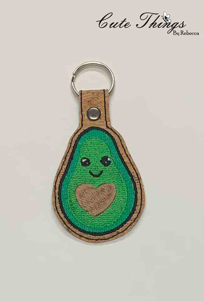 Avocado Heart DIGITAL Embroidery File, In The Hoop Key fob, Snap tab, Keychain