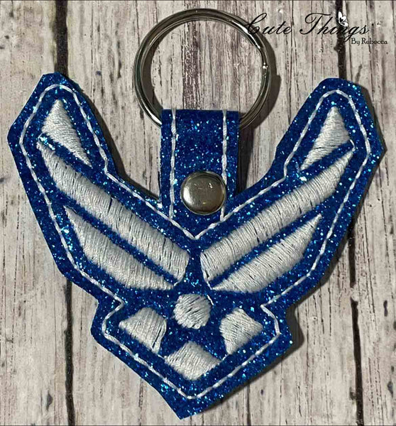 Air Force DIGITAL Embroidery File, In The Hoop Key fob, Snap tab, Keychain