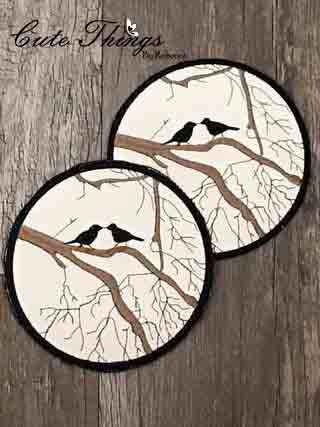 Birds in Branches Coaster DIGITAL Embroidery File, In The Hoop 4x4, Cute Things By Rebecca