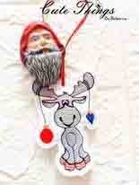 Cute Christmas Moose DIGITAL Embroidery File, In The Hoop Bookmark, Ornament, Gift Bag Tag, Eyelet