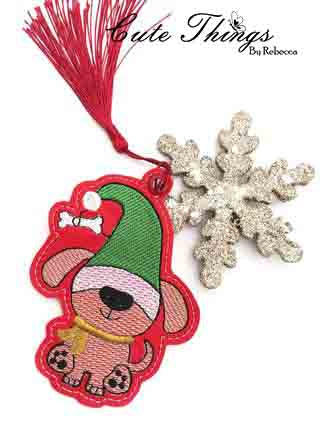 Cute Gnome Dog DIGITAL Embroidery File, In The Hoop Bookmark, Ornament, Gift Bag Tag, Eyelet