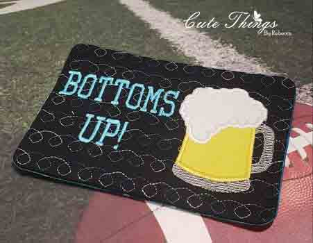 Bottoms Up! Mug Rug DIGITAL Embroidery File 5x7, 6x10