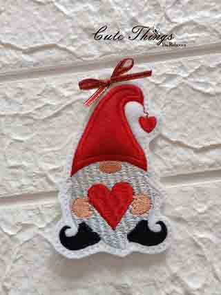 Valentine Heart Gnome Applique  Bookmark/Ornament