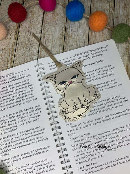 Mad Cat  DIGITAL Embroidery File, In The Hoop Bookmark, Ornament, Gift Bag Tag, Eyelet