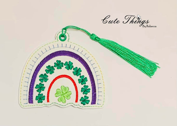 Clover Boho Rainbow  DIGITAL Embroidery File, In The Hoop Bookmark, Ornament, Gift Bag Tag, Eyelet