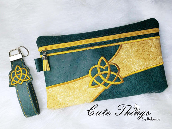 Celtic Heart Knot Applique Bag DIGITAL Embroidery File, In The Hoop, two sizes available  5x7, 6x10 money purse, makeup bag, personals bag.