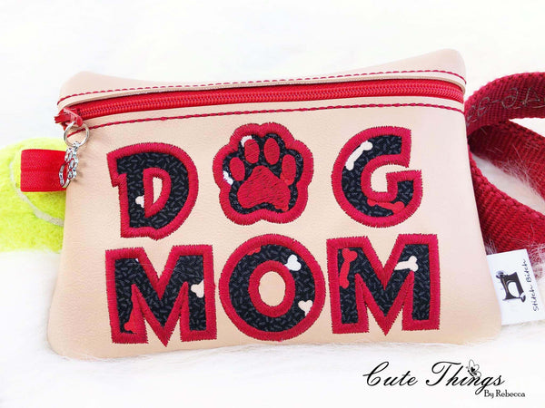Dog Mom Applique Bag  DIGITAL Embroidery File, In The Hoop, two sizes available  5x7, 6x10 money purse, makeup bag, personals bag.