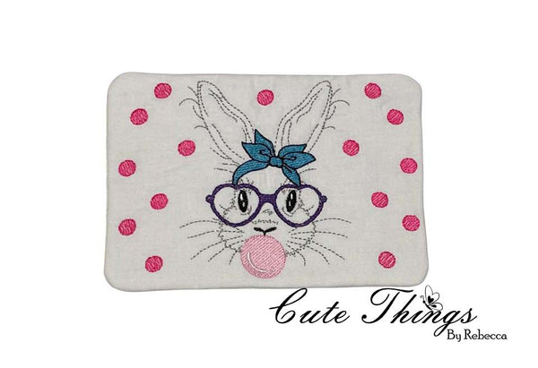 Bubblegum Bunny Mug Rug, Snack Mat  DIGITAL Embroidery File 5x7, 6x10