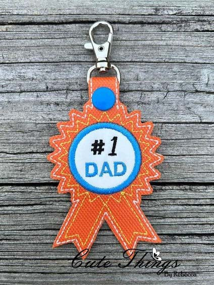 Number 1 Dad  Applique DIGITAL Embroidery File, In The Hoop Key fob, Snap tab, Keychain, Bag Tag