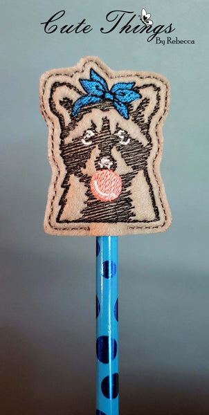 Bubblegum Raccoon DIGITAL Embroidery File, In The Hoop, Pencil Topper