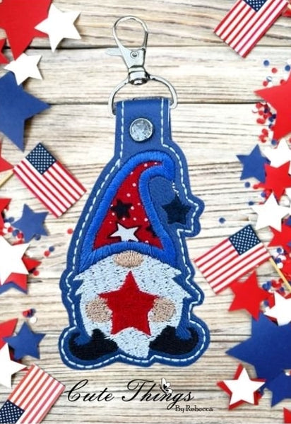 Star Gnome Applique DIGITAL Embroidery File, In The Hoop Key fob, Snap tab, Keychain, Bag Tag