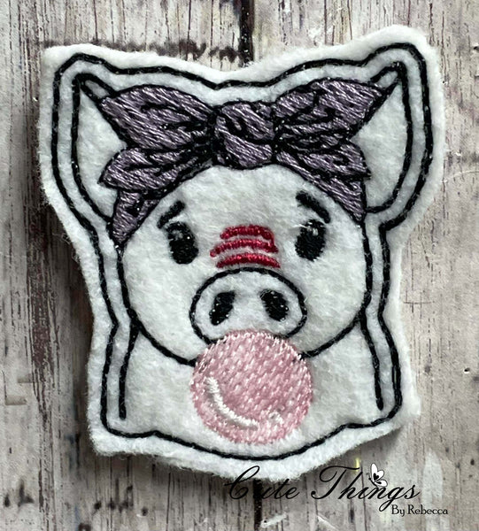 Bubblegum Pig Mini DIGITAL Embroidery File, In The Hoop, Feltie, Mini