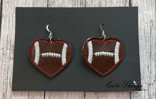 Football Heart Earrings DIGITAL Embroidery File, In The Hoop