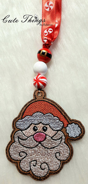 Santa DIGITAL Embroidery File, In The Hoop Bookmark, Ornament, Gift Bag Tag, Eyelet