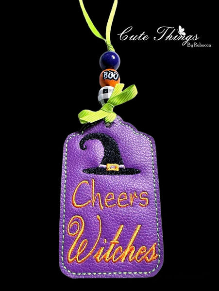 Cheers Witches DIGITAL Embroidery File, In The Hoop Bookmark, Ornament, Gift Bag Tag, Eyelet, Bottle Tag