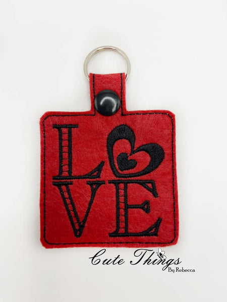 Love Squared DIGITAL Embroidery File, In The Hoop Key fob, Snap tab, Keychain, Bag Tag