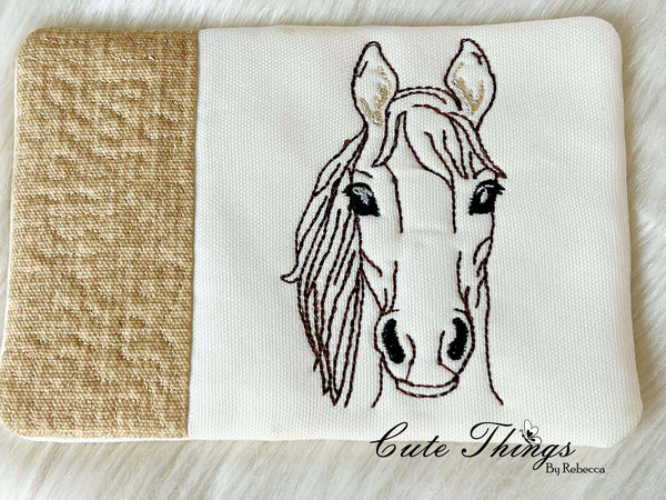 Horse Mug Rug, Snack Mat  DIGITAL Embroidery File, In The Hoop 5x7, 6x10