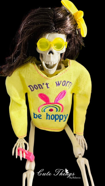 Don't Worry Be Hoppy Doll Shirts, 2 Sizes, In the hoop, DIGITAL Embroidery File
