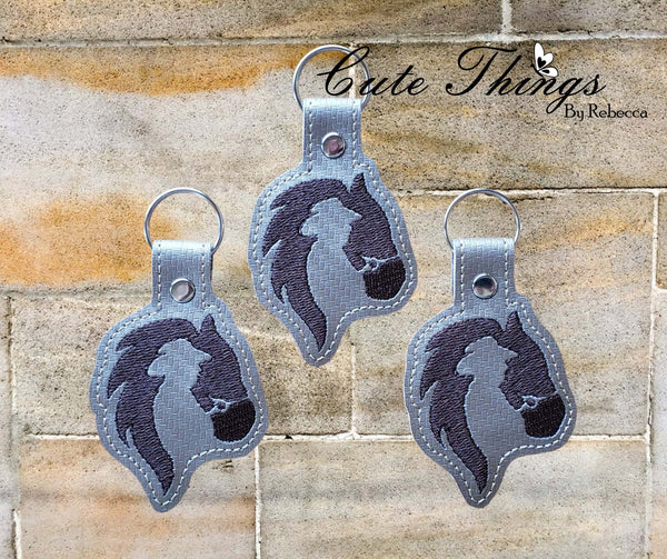 Horse with Cowboy DIGITAL Embroidery File, In The Hoop Key fob, Snap tab, Keychain, Bag Tag