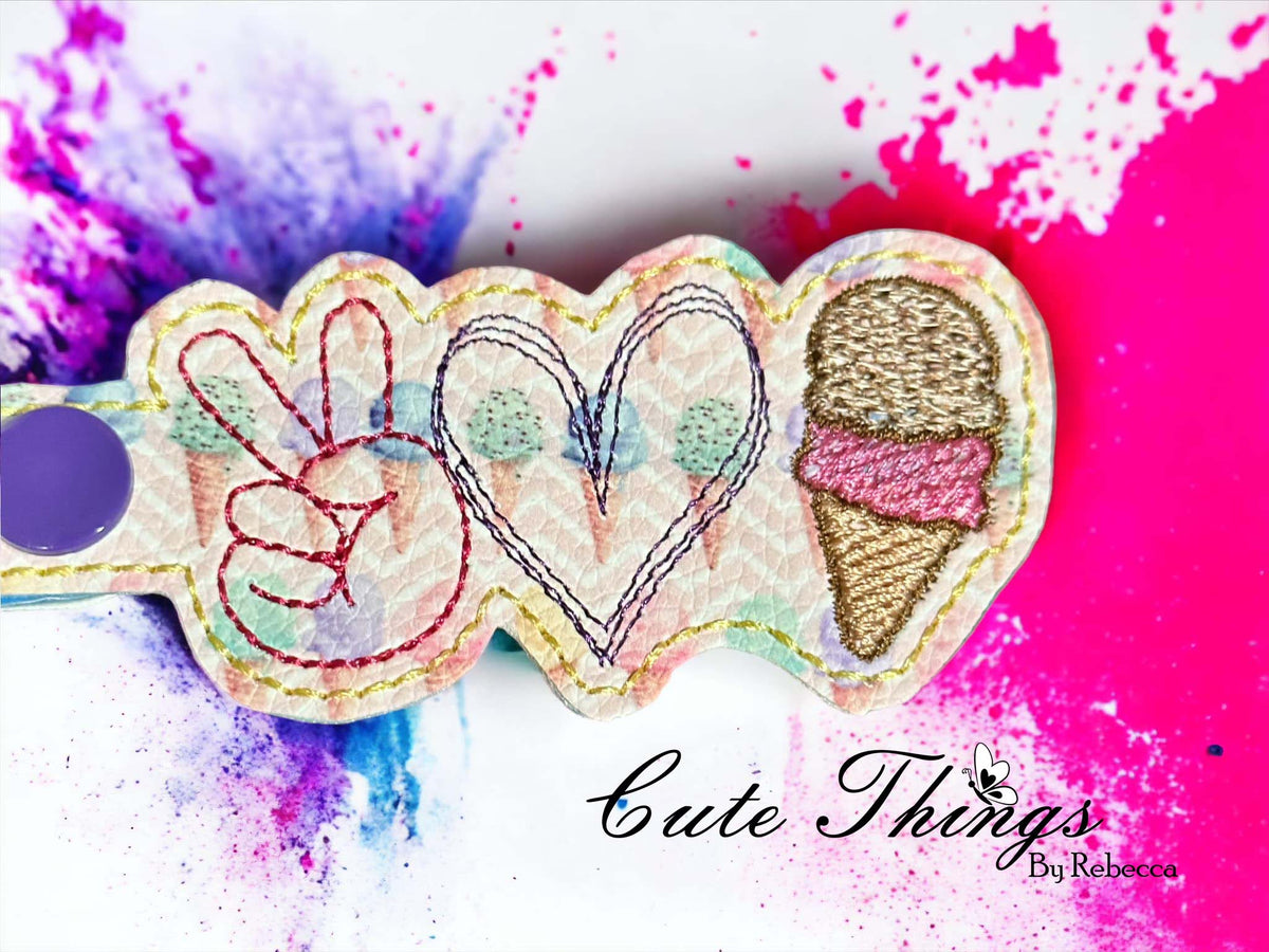 Peace Love Ice Cream Cone Snap Tab – Cute Things By Rebecca Embroidery