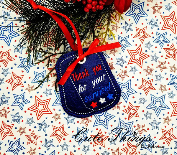 Thank you for your service DIGITAL Embroidery File, In The Hoop Bookmark, Ornament, Gift Bag Tag, Eyelet