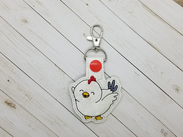 Cute Chicken DIGITAL Embroidery File, In The Hoop Key fob, Snap tab, Keychain