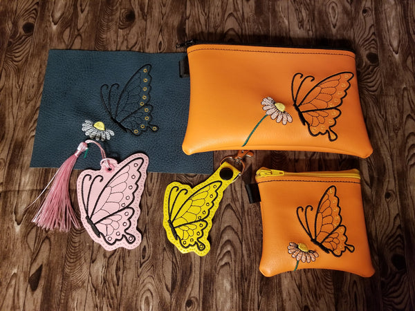 Butterfly Bundle DIGITAL Embroidery File, In The Hoop, 5x7 bag, 4x4bag, Bookmark, Snap tab, 4x4 and 5x7 Stand Alone  Cute Things By Rebecca