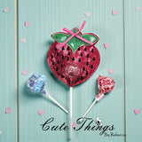 Strawberry Raw Edge Leaf Applique Lollipop Valentines Holder