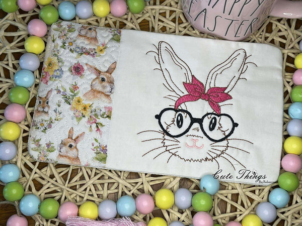 Bunny With Glasses  Mug Rug, Snack Mat