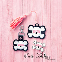 Skull With Cross Bones and Glasses Applique ITH