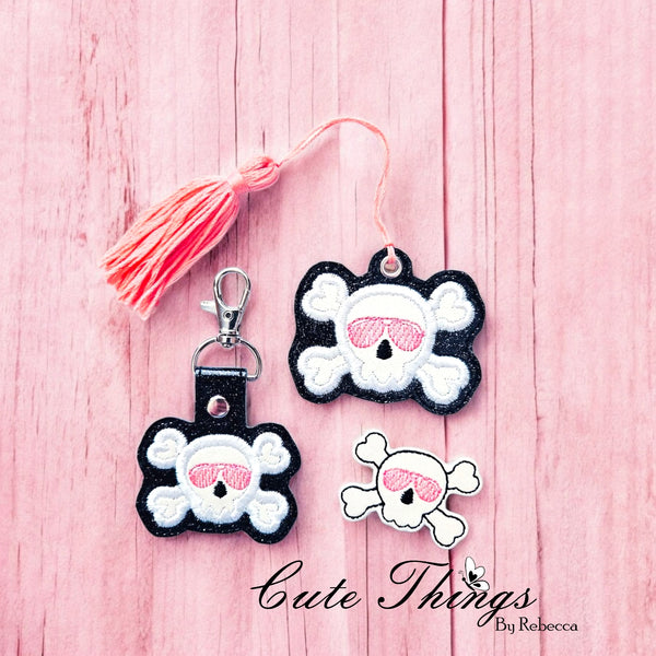 Skull With Cross Bones and Glasses Applique ITH