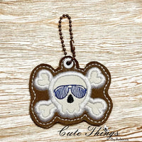 Skull With Cross Bones and Glasses Applique ITH