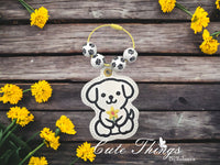 Cute Sitting Puppy With Flower  Bookmark/Ornament