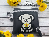 Cute Sitting Puppy With Flower Poo Bag Holder