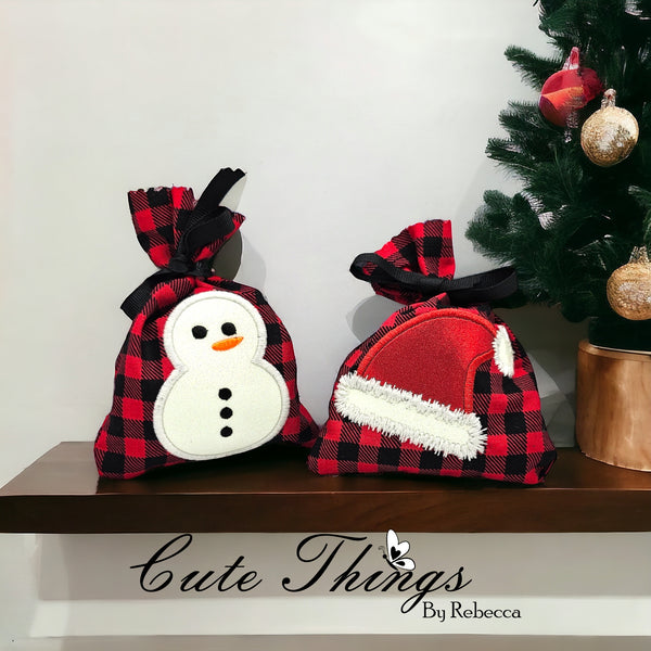 Santa Hat and Snowman Applique Treat Bags