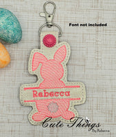 Bunny Split Design DIGITAL Embroidery File, In The Hoop Key fob, Snap tab, Keychain, Bag Tag