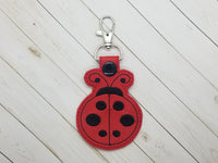 Ladybug DIGITAL Embroidery File, In The Hoop Key fob, Snap tab, Keychain