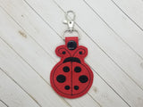 Ladybug DIGITAL Embroidery File, In The Hoop Key fob, Snap tab, Keychain