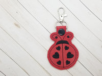 Ladybug Hearts Embroidery File, In The Hoop Key fob, Snap tab, Keychain