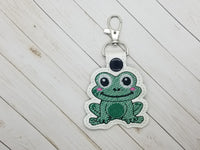 Cute Frog DIGITAL Embroidery File, In The Hoop Key fob, Snap tab, Keychain