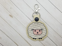 Cute Fluffy Sheep DIGITAL Embroidery File, In The Hoop Key fob, Snap tab, Keychain