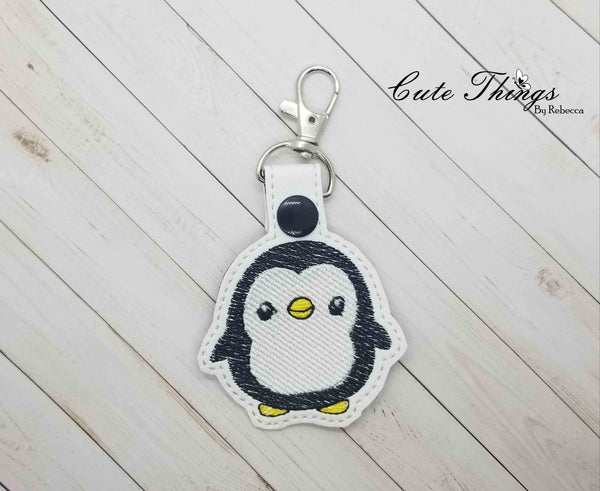 Cute Boy Penguin DIGITAL Embroidery File, In The Hoop Key fob, Snap tab, Keychain