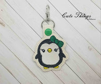 Cute Girl Penguin DIGITAL Embroidery File, In The Hoop Key fob, Snap tab, Keychain