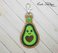 Avocado Heart DIGITAL Embroidery File, In The Hoop Key fob, Snap tab, Keychain