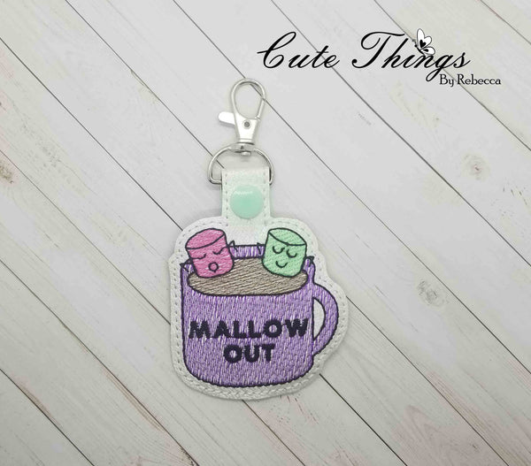 Mallow Out DIGITAL Embroidery File, In The Hoop Key fob, Snap tab, Keychain