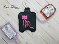 Cat Skeleton DIGITAL Embroidery File, Hand Sanitizer Holder, In The Hoop Snap tab, Keychain 4x4, 5x7