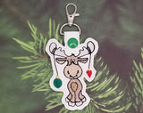 Cute Christmas Moose DIGITAL Embroidery File, In The Hoop Key fob, Snap tab, Keychain, Bag Tag